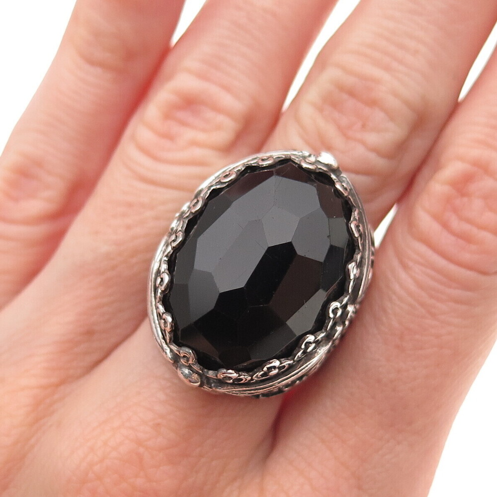 Konstantino 925 Sterling Silver Vintage Real Black Onyx Oxidized Ring Size 7.5